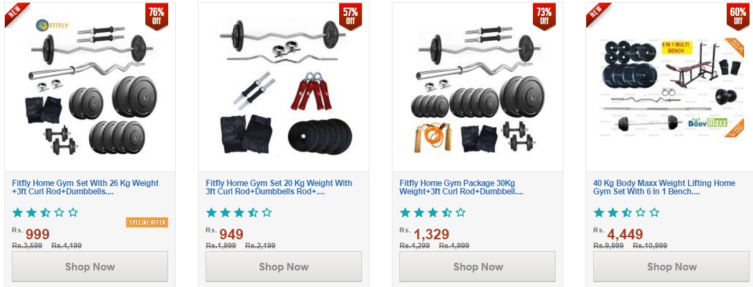 Get Home Gym fitness accessories upto 61% off from Shopclues