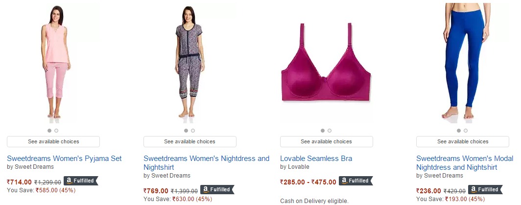 Get Upto 70% off on Lingerie and Nightwear from Amazon India