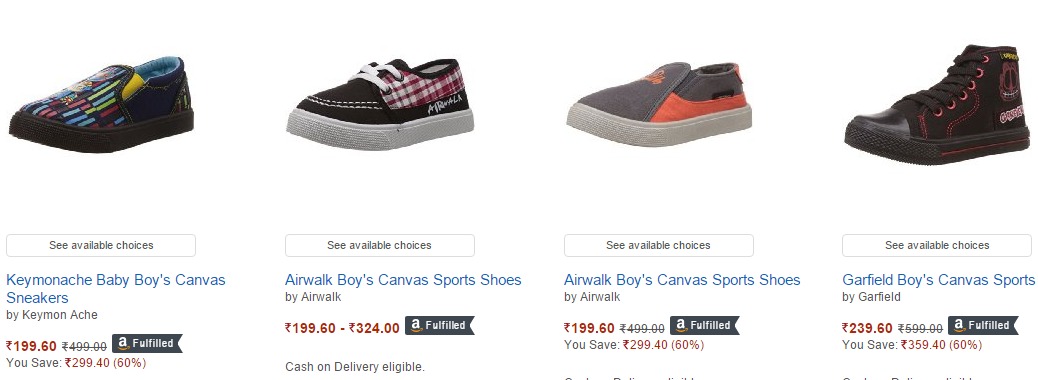 Buy Kids shoes at flat 60% off from Amazon India starting just Rs.119
